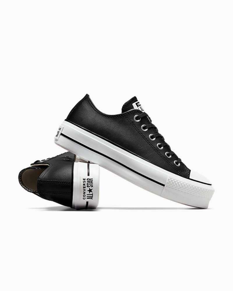 Converse Chuck Taylor All Star Lift flatforms δερματινα μαυρα μαυρα ασπρα | HPWFUQ-769