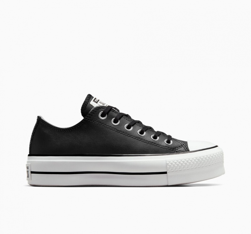 Converse Chuck Taylor All Star Lift flatforms δερματινα μαυρα μαυρα ασπρα | HPWFUQ-769