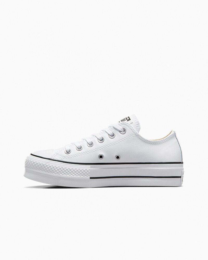 Converse Chuck Taylor All Star Lift flatforms δερματινα ασπρα μαυρα ασπρα | HSOPEY-792