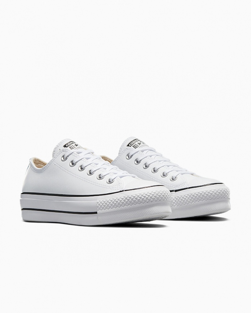 Converse Chuck Taylor All Star Lift flatforms δερματινα ασπρα μαυρα ασπρα | HSOPEY-792