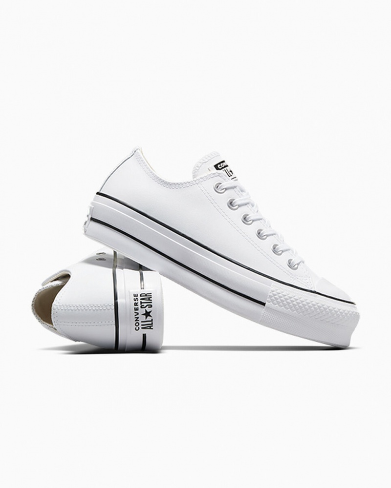 Converse Chuck Taylor All Star Lift flatforms δερματινα ασπρα μαυρα ασπρα | HSOPEY-792