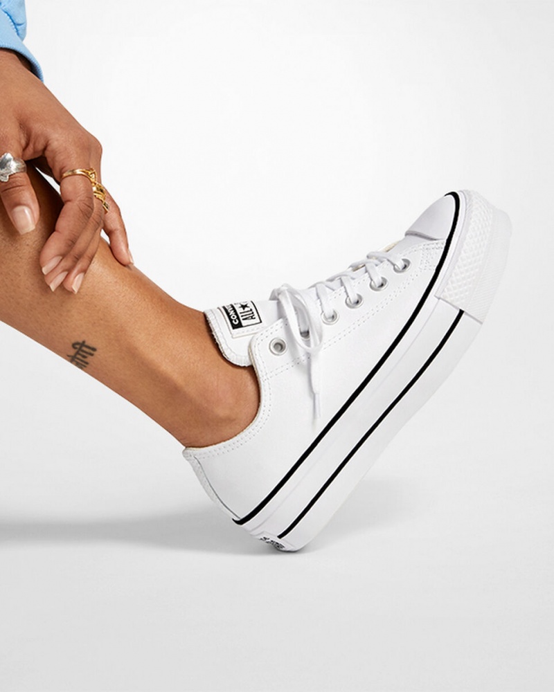 Converse Chuck Taylor All Star Lift flatforms δερματινα ασπρα μαυρα ασπρα | HSOPEY-792