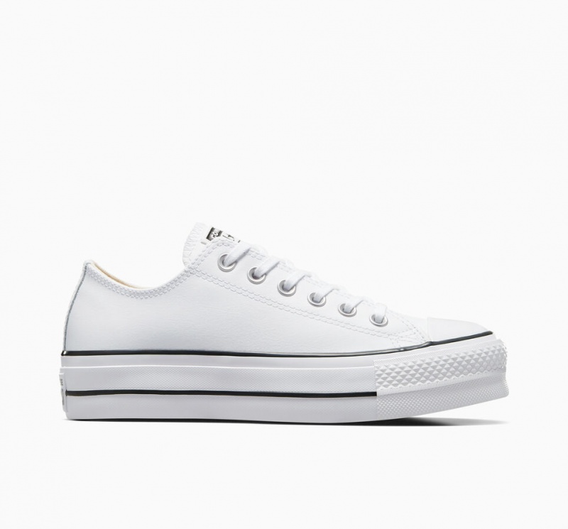 Converse Chuck Taylor All Star Lift flatforms δερματινα ασπρα μαυρα ασπρα | HSOPEY-792