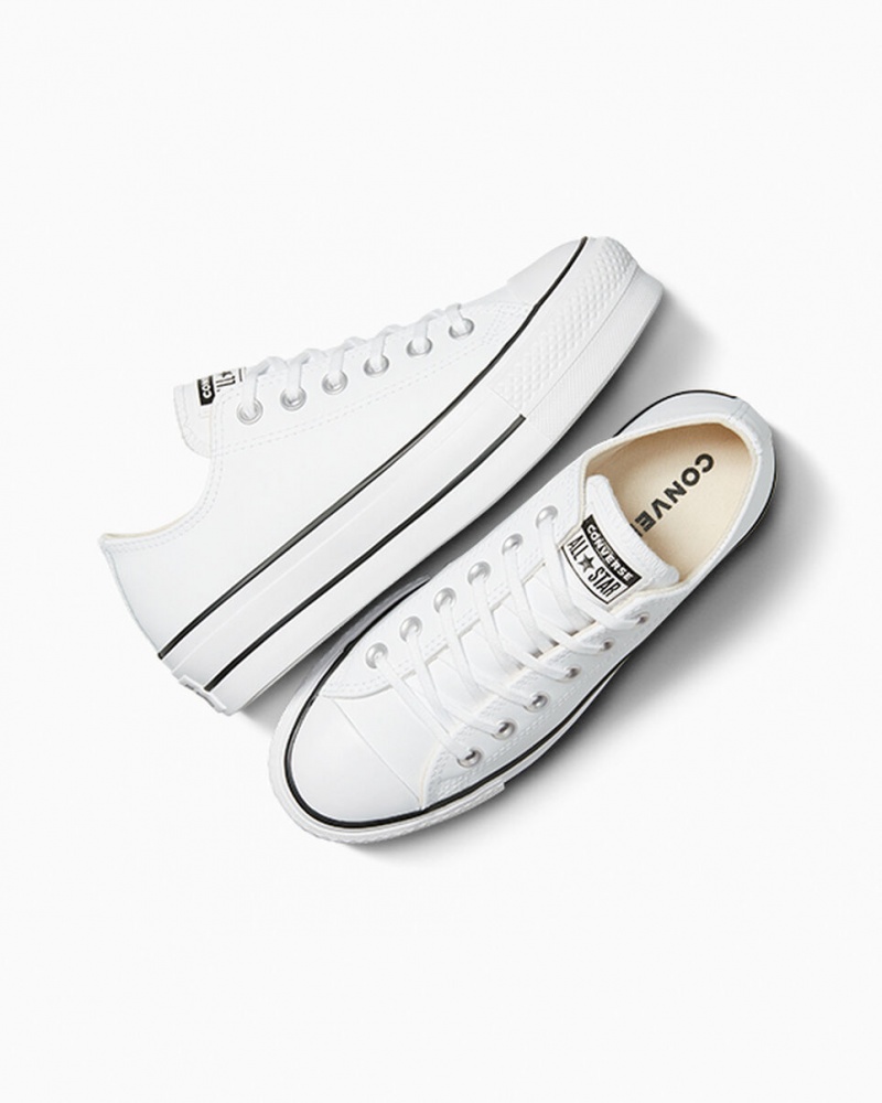 Converse Chuck Taylor All Star Lift flatforms δερματινα ασπρα μαυρα ασπρα | RNYJXO-571