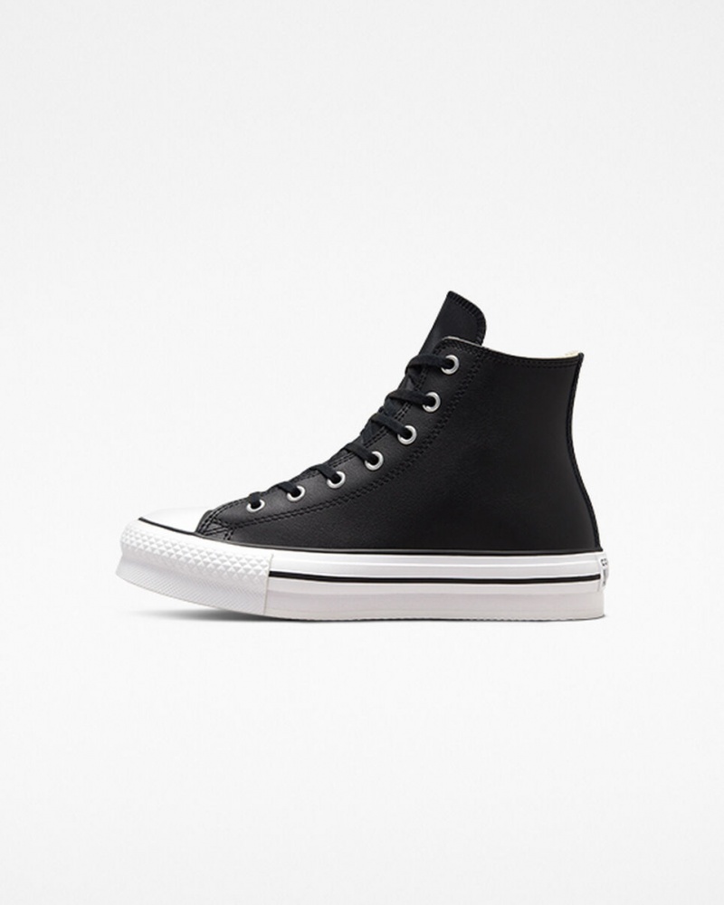 Converse Chuck Taylor All Star Lift flatforms δερματινα μαυρα ασπρα | VFXZNE-054