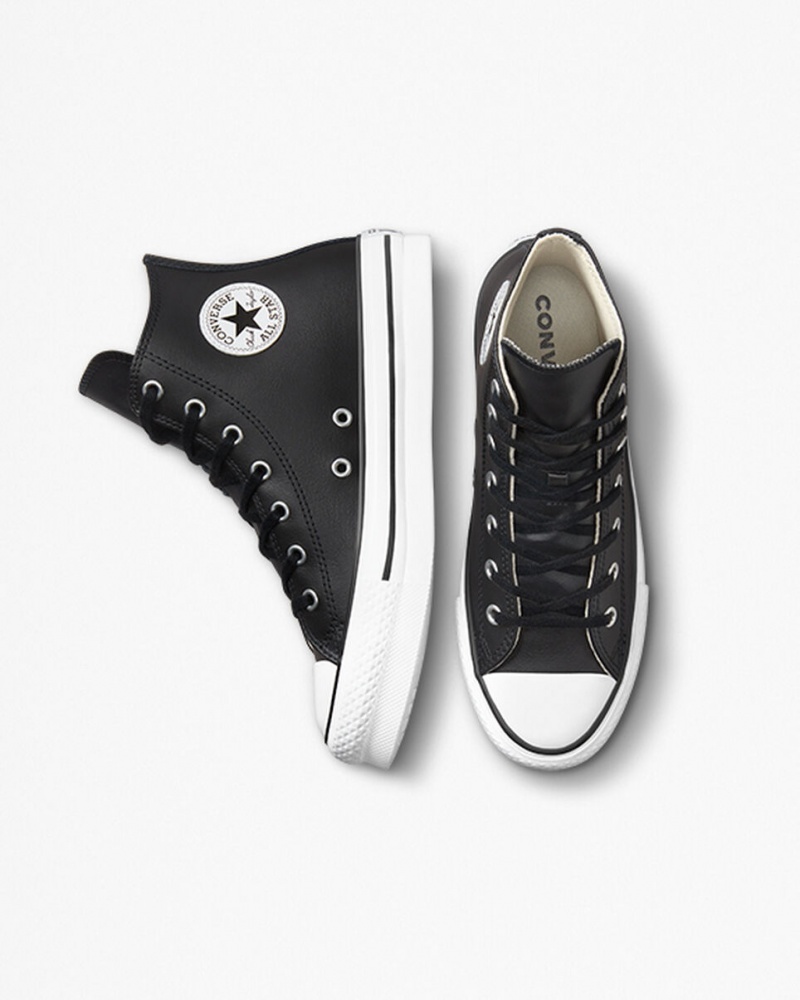 Converse Chuck Taylor All Star Lift flatforms δερματινα μαυρα ασπρα | VFXZNE-054