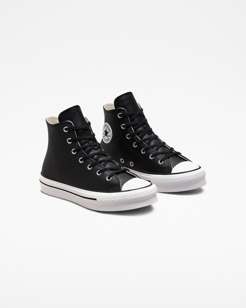 Converse Chuck Taylor All Star Lift flatforms δερματινα μαυρα ασπρα | VFXZNE-054