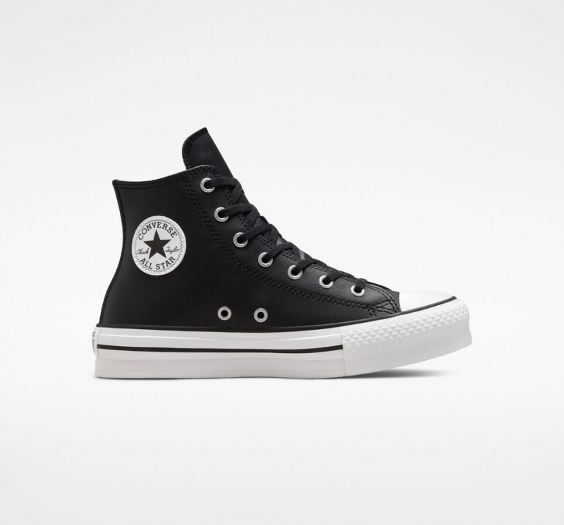 Converse Chuck Taylor All Star Lift flatforms δερματινα μαυρα ασπρα | VFXZNE-054