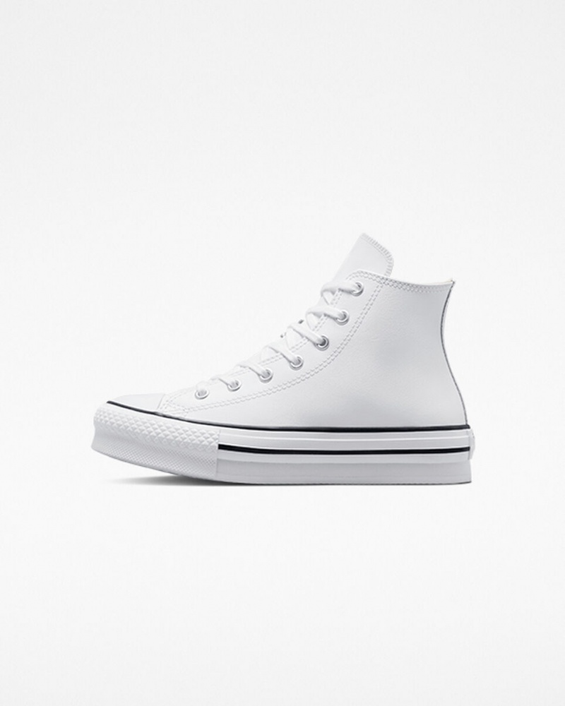 Converse Chuck Taylor All Star Lift flatforms δερματινα ασπρα μαυρα | ELWYZC-796