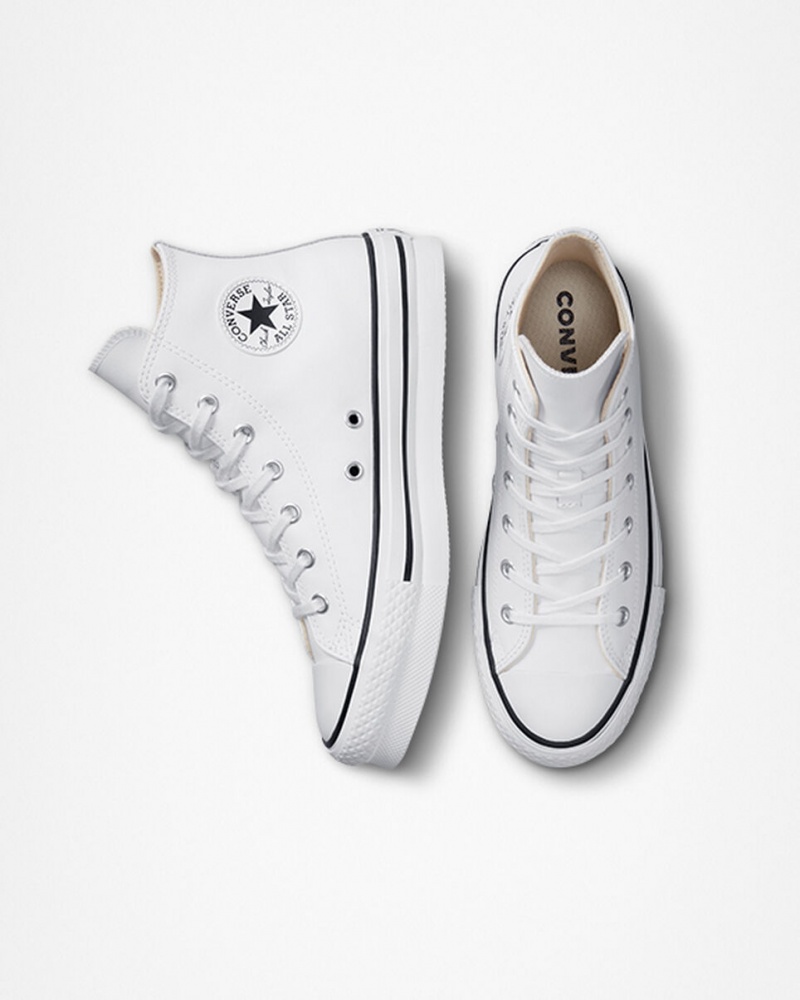 Converse Chuck Taylor All Star Lift flatforms δερματινα ασπρα μαυρα | ELWYZC-796