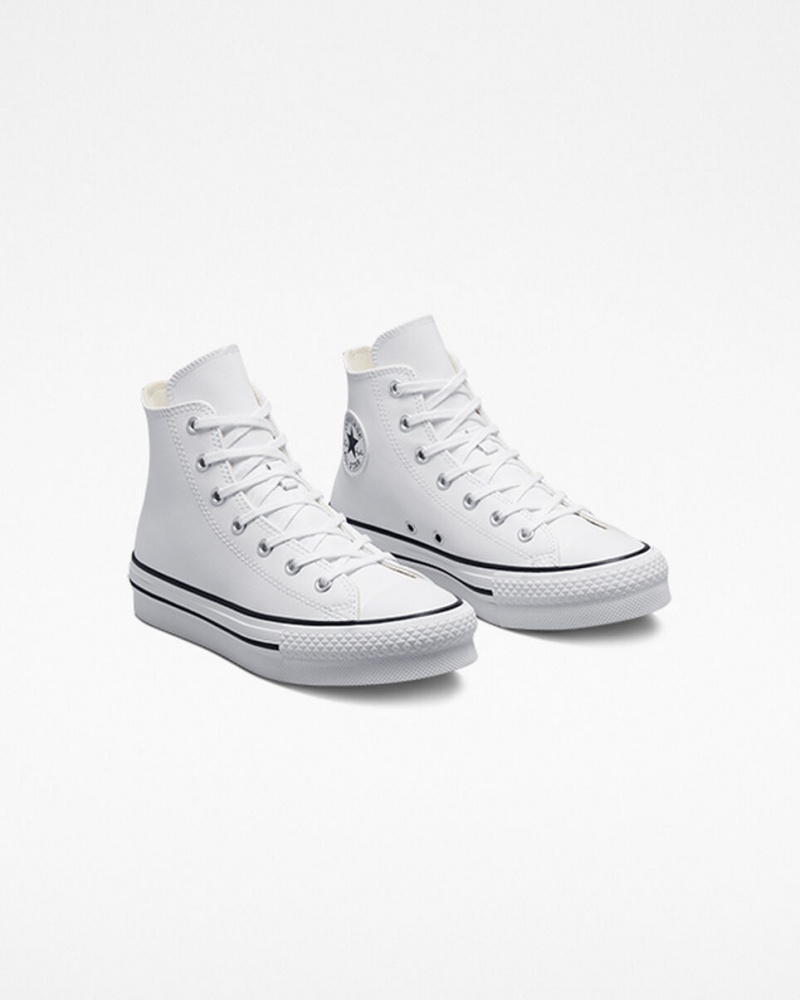 Converse Chuck Taylor All Star Lift flatforms δερματινα ασπρα μαυρα | ELWYZC-796