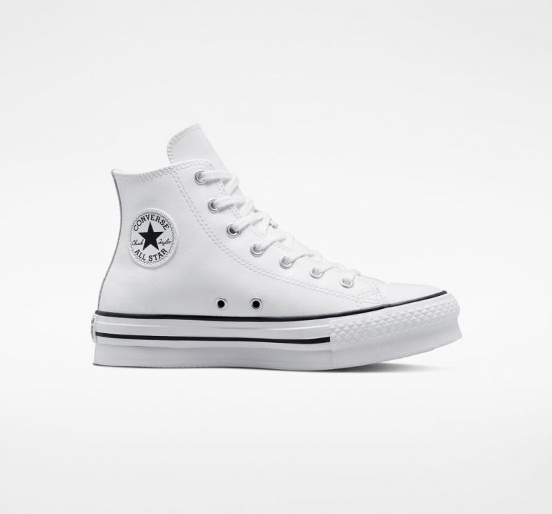 Converse Chuck Taylor All Star Lift flatforms δερματινα ασπρα μαυρα | SFXNVJ-836