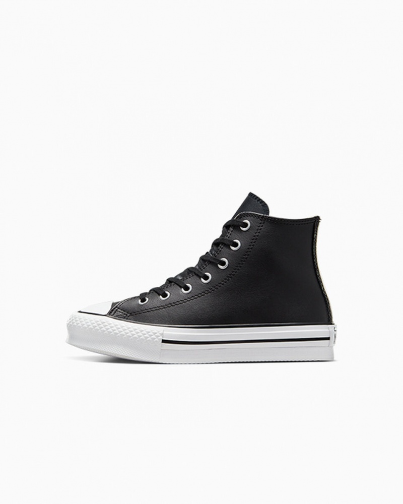 Converse Chuck Taylor All Star Lift flatforms δερματινα μαυρα ασπρα | HGSNFM-142