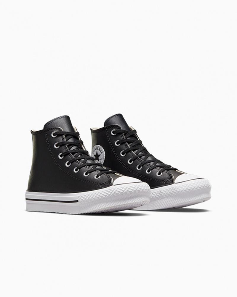 Converse Chuck Taylor All Star Lift flatforms δερματινα μαυρα ασπρα | HGSNFM-142