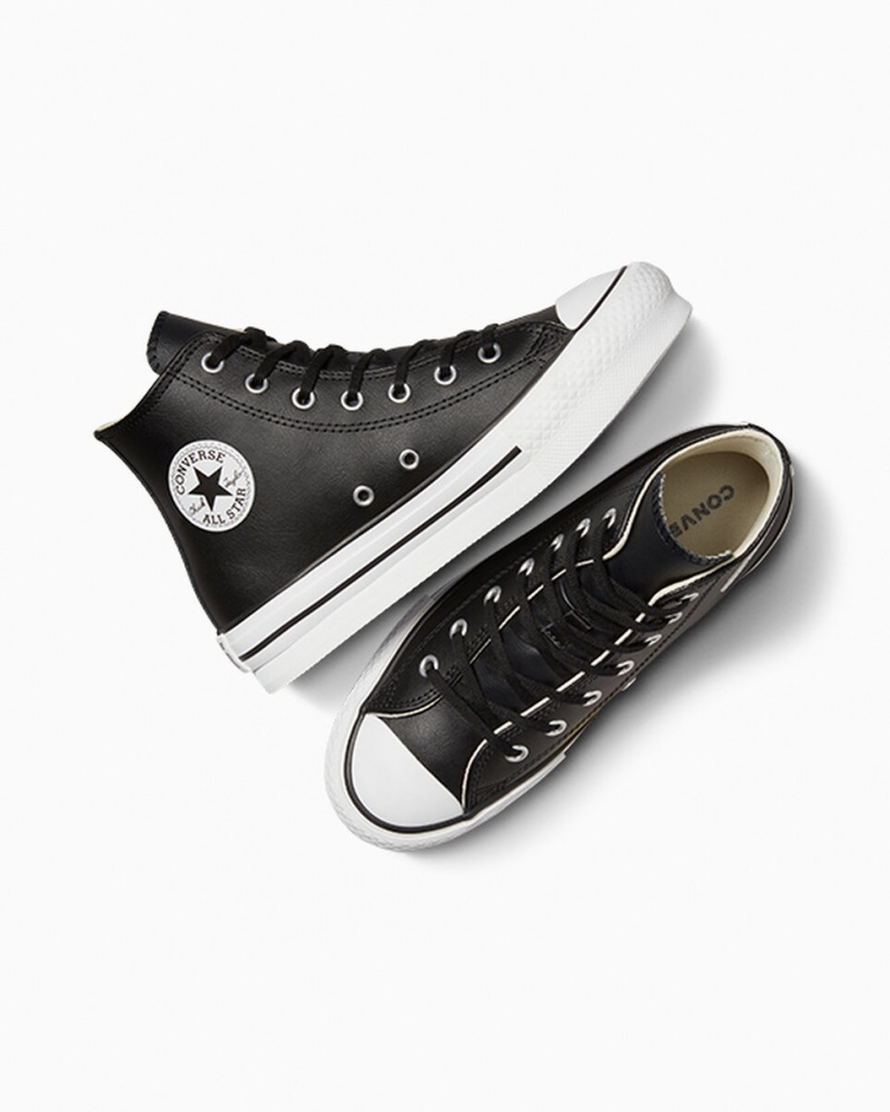 Converse Chuck Taylor All Star Lift flatforms δερματινα μαυρα ασπρα | HGSNFM-142