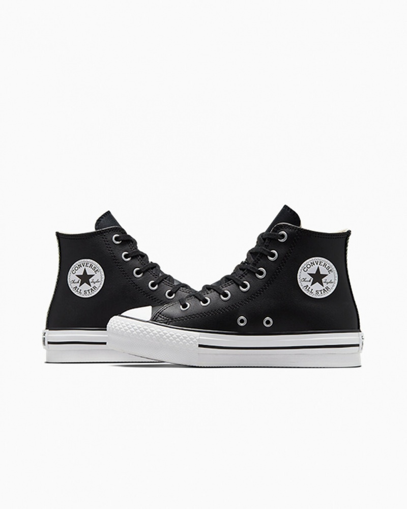 Converse Chuck Taylor All Star Lift flatforms δερματινα μαυρα ασπρα | HGSNFM-142