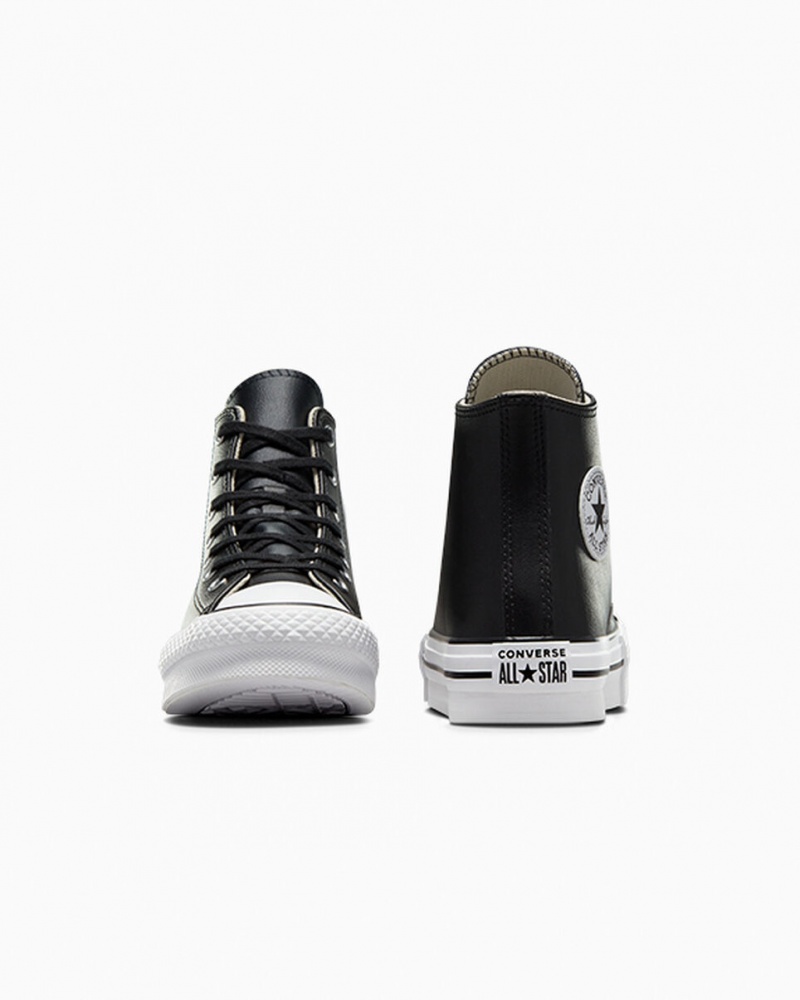 Converse Chuck Taylor All Star Lift flatforms δερματινα μαυρα ασπρα | HGSNFM-142