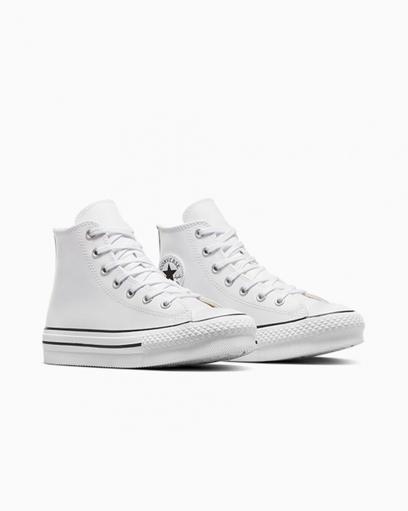 Converse Chuck Taylor All Star Lift flatforms δερματινα ασπρα μαυρα | RGCWQM-912