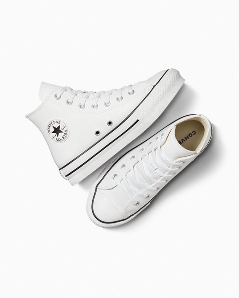 Converse Chuck Taylor All Star Lift flatforms δερματινα ασπρα μαυρα | RGCWQM-912