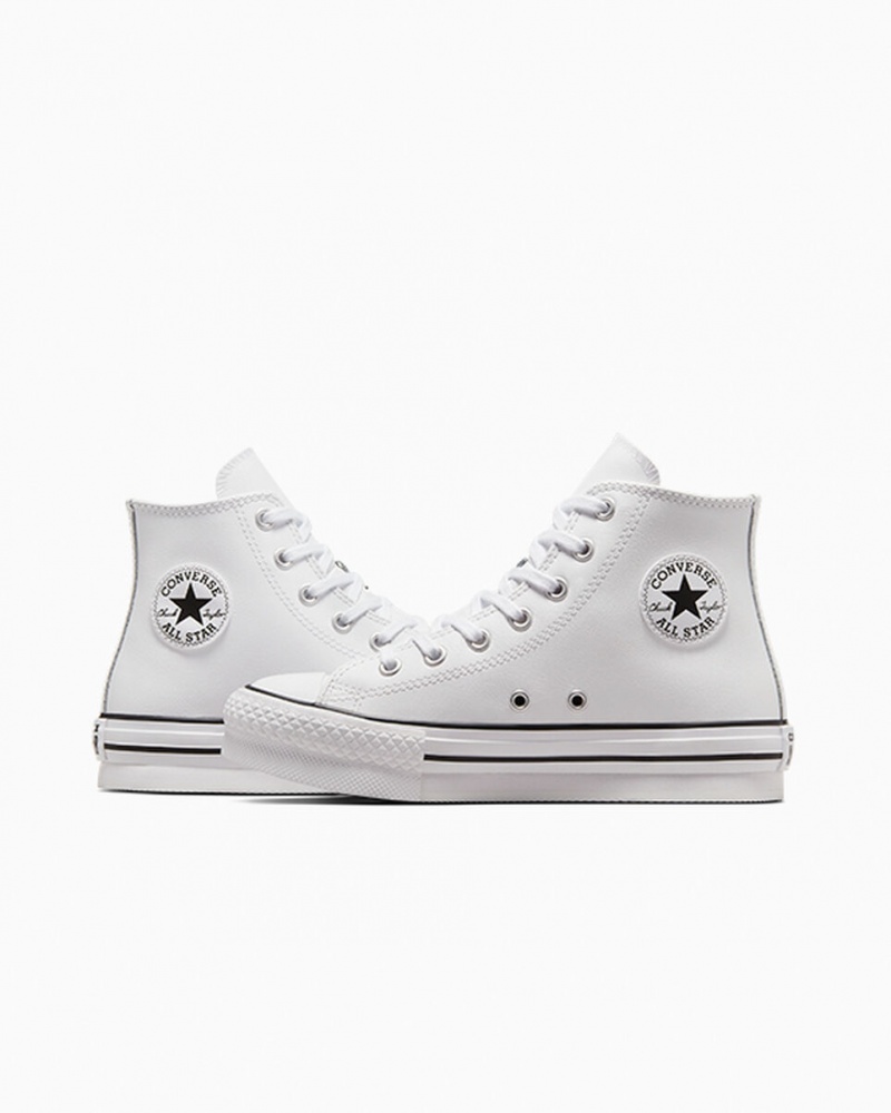 Converse Chuck Taylor All Star Lift flatforms δερματινα ασπρα μαυρα | RGCWQM-912