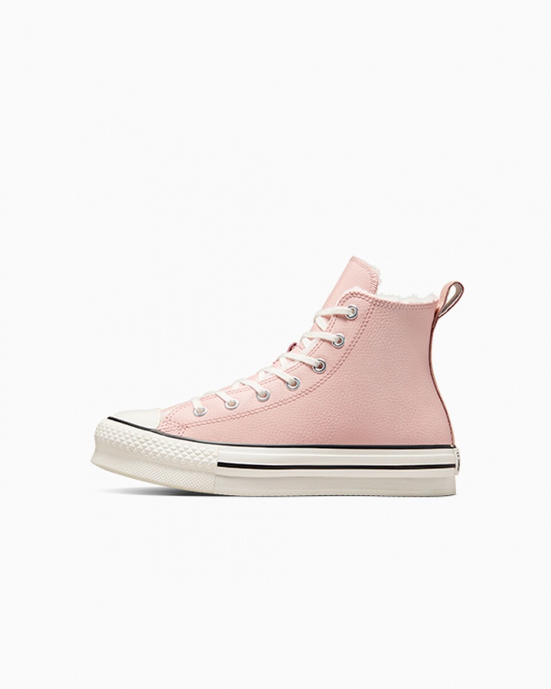 Converse Chuck Taylor All Star Lift flatforms δερματινα & Sherpa ροζ ασπρα μαυρα | KOMBNH-781