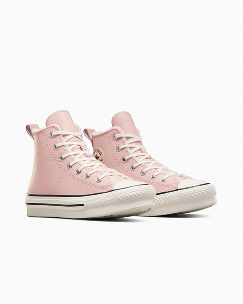 Converse Chuck Taylor All Star Lift flatforms δερματινα & Sherpa ροζ ασπρα μαυρα | KOMBNH-781