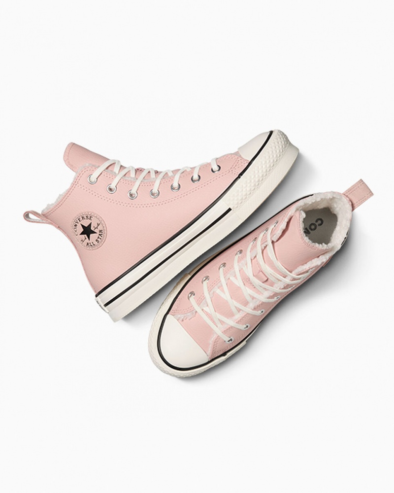 Converse Chuck Taylor All Star Lift flatforms δερματινα & Sherpa ροζ ασπρα μαυρα | KOMBNH-781