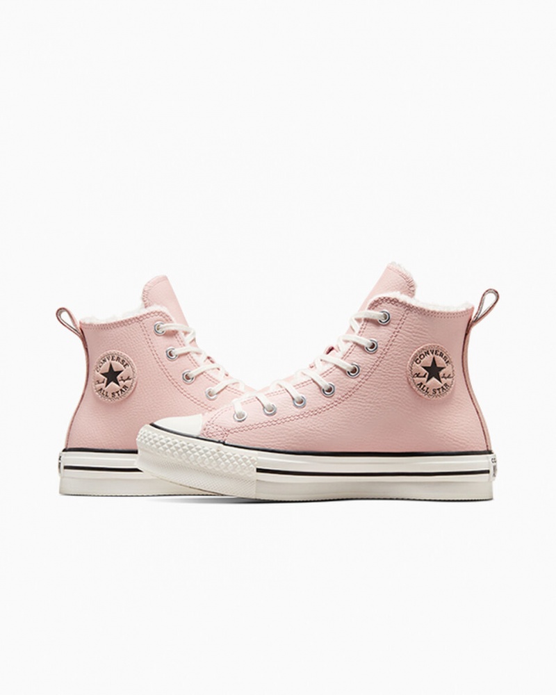 Converse Chuck Taylor All Star Lift flatforms δερματινα & Sherpa ροζ ασπρα μαυρα | KOMBNH-781