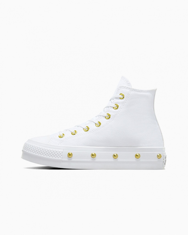 Converse Chuck Taylor All Star Lift flatforms Star Studded ασπρα ασπρα χρυσο χρωμα | TNFADM-308