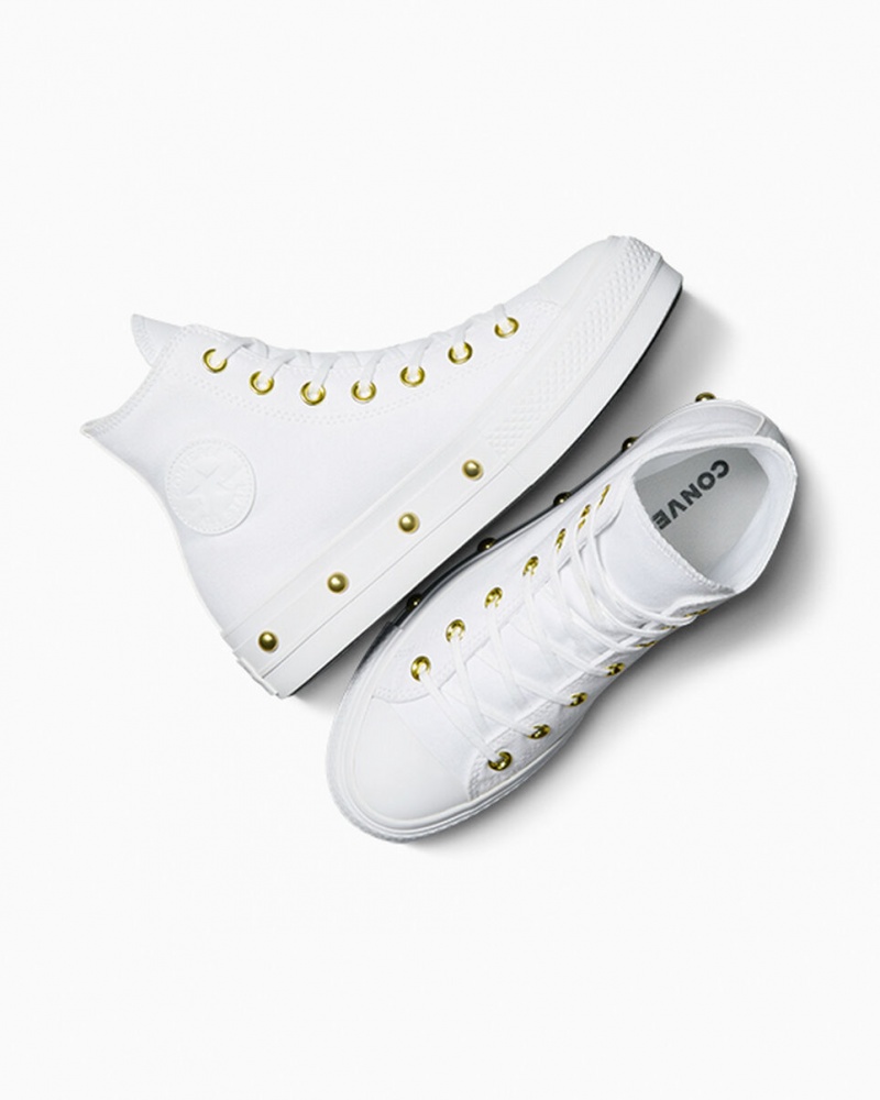 Converse Chuck Taylor All Star Lift flatforms Star Studded ασπρα ασπρα χρυσο χρωμα | TNFADM-308