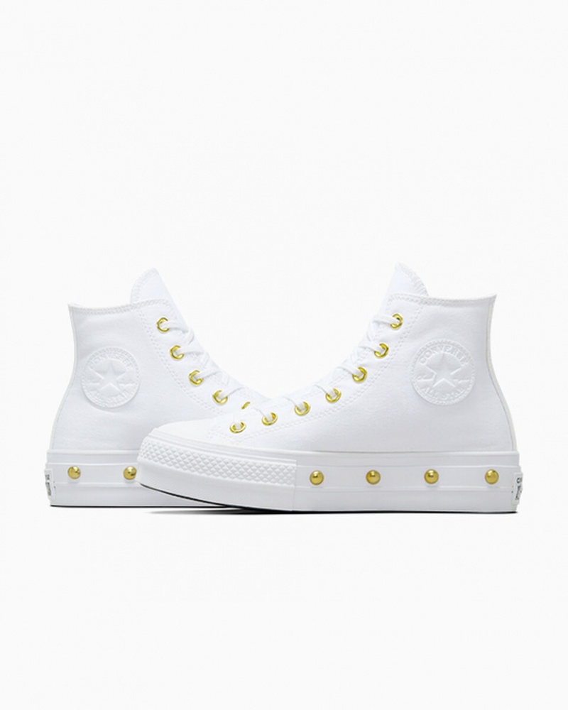 Converse Chuck Taylor All Star Lift flatforms Star Studded ασπρα ασπρα χρυσο χρωμα | TNFADM-308