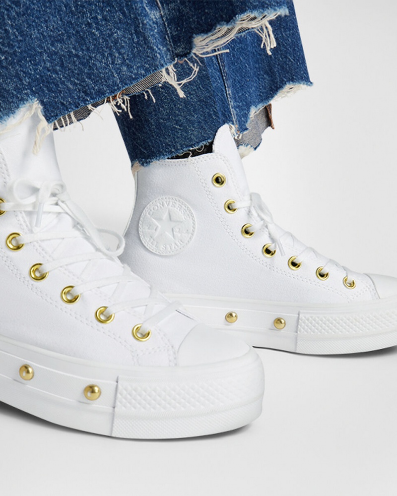 Converse Chuck Taylor All Star Lift flatforms Star Studded ασπρα ασπρα χρυσο χρωμα | TNFADM-308