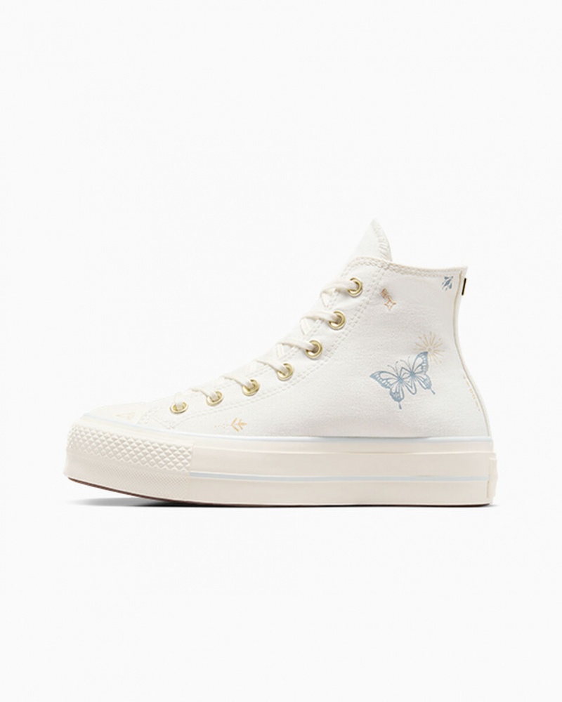 Converse Chuck Taylor All Star Lift flatforms Tiny Tattoos ασπρα μπλε | KNHSTO-274