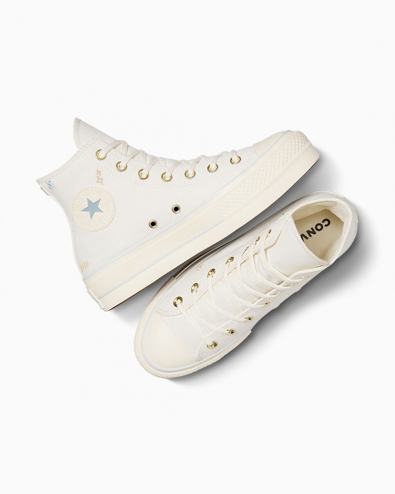 Converse Chuck Taylor All Star Lift flatforms Tiny Tattoos ασπρα μπλε | KNHSTO-274