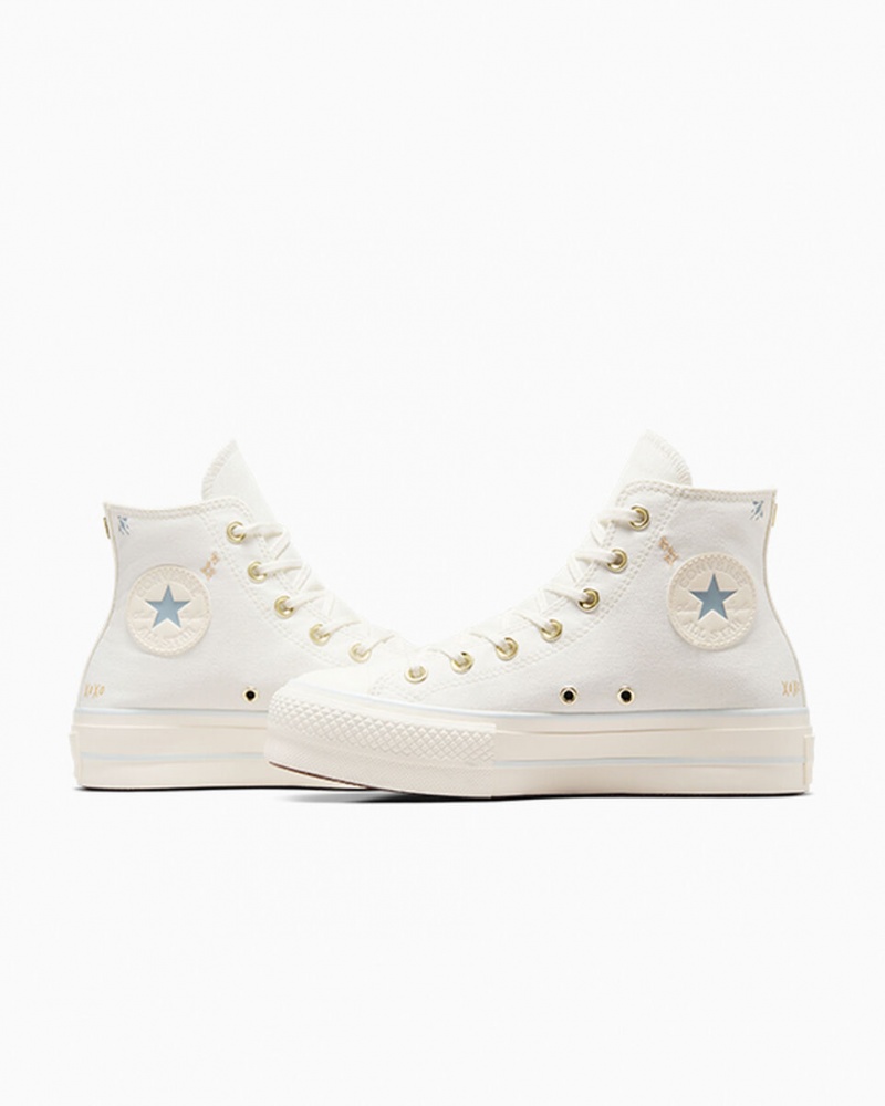 Converse Chuck Taylor All Star Lift flatforms Tiny Tattoos ασπρα μπλε | KNHSTO-274