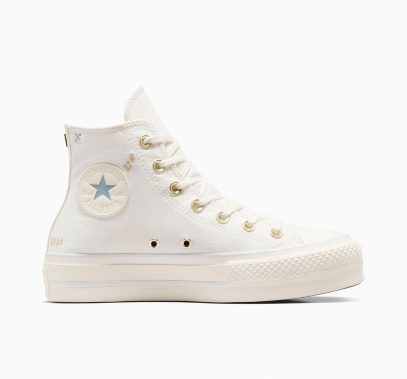 Converse Chuck Taylor All Star Lift flatforms Tiny Tattoos ασπρα μπλε | KNHSTO-274