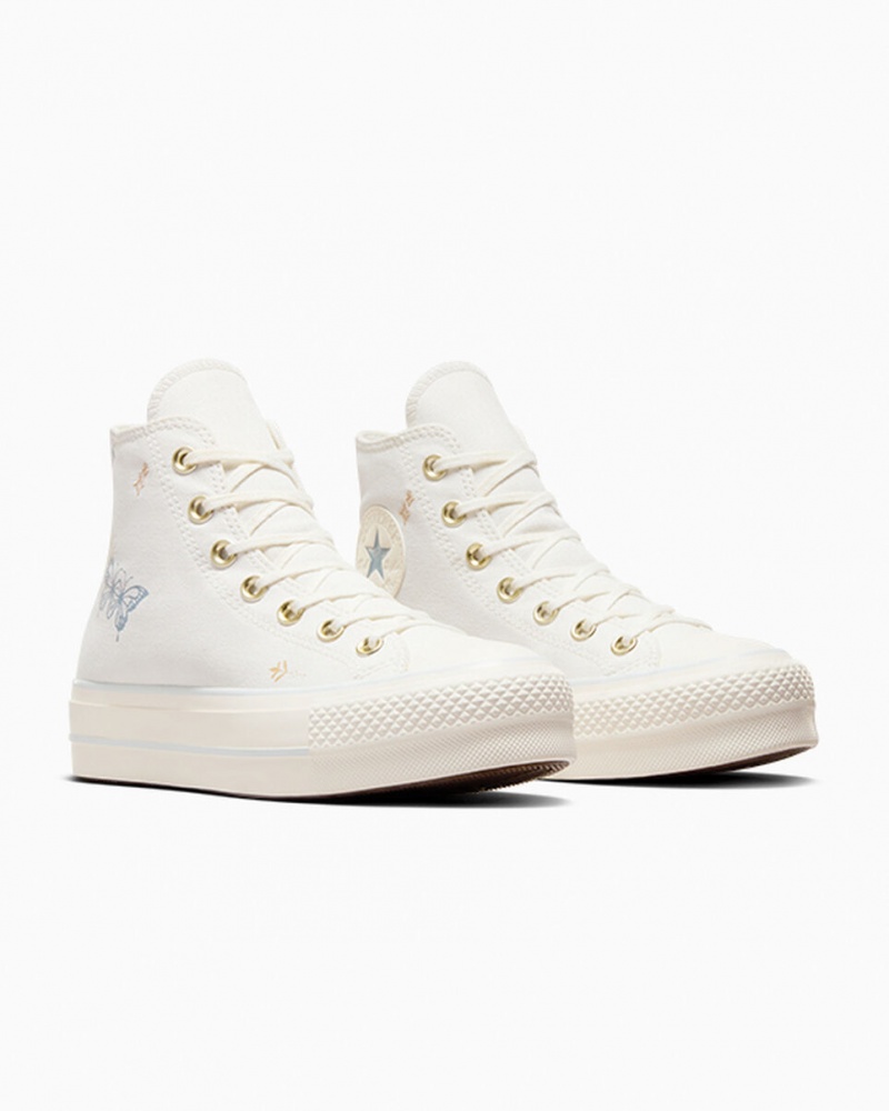 Converse Chuck Taylor All Star Lift flatforms Tiny Tattoos ασπρα μπλε | TNCSEQ-569