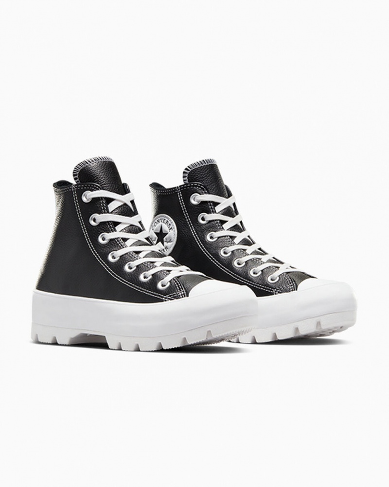 Converse Chuck Taylor All Star Lugged δερματινα μαυρα ασπρα ασπρα | CUGXIE-357