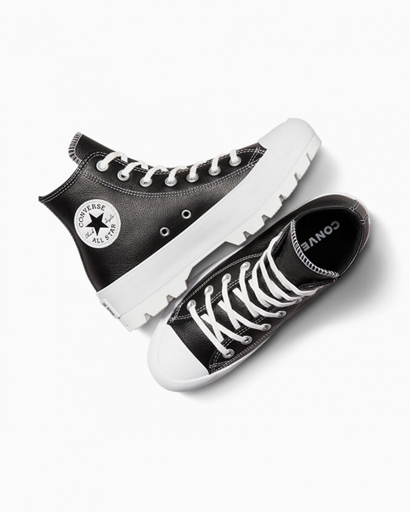 Converse Chuck Taylor All Star Lugged δερματινα μαυρα ασπρα ασπρα | CUGXIE-357