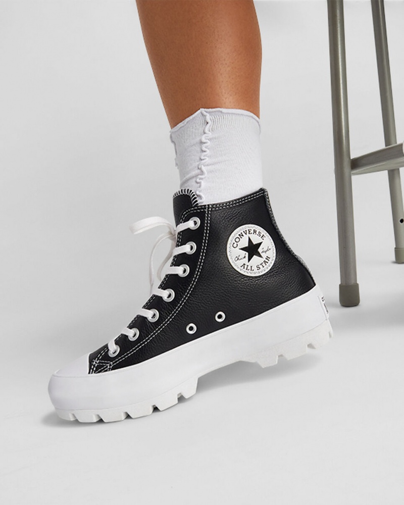 Converse Chuck Taylor All Star Lugged δερματινα μαυρα ασπρα ασπρα | CUGXIE-357