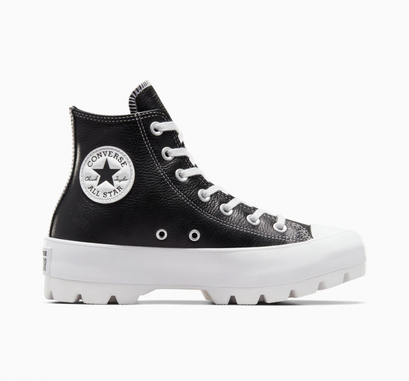 Converse Chuck Taylor All Star Lugged δερματινα μαυρα ασπρα ασπρα | CUGXIE-357