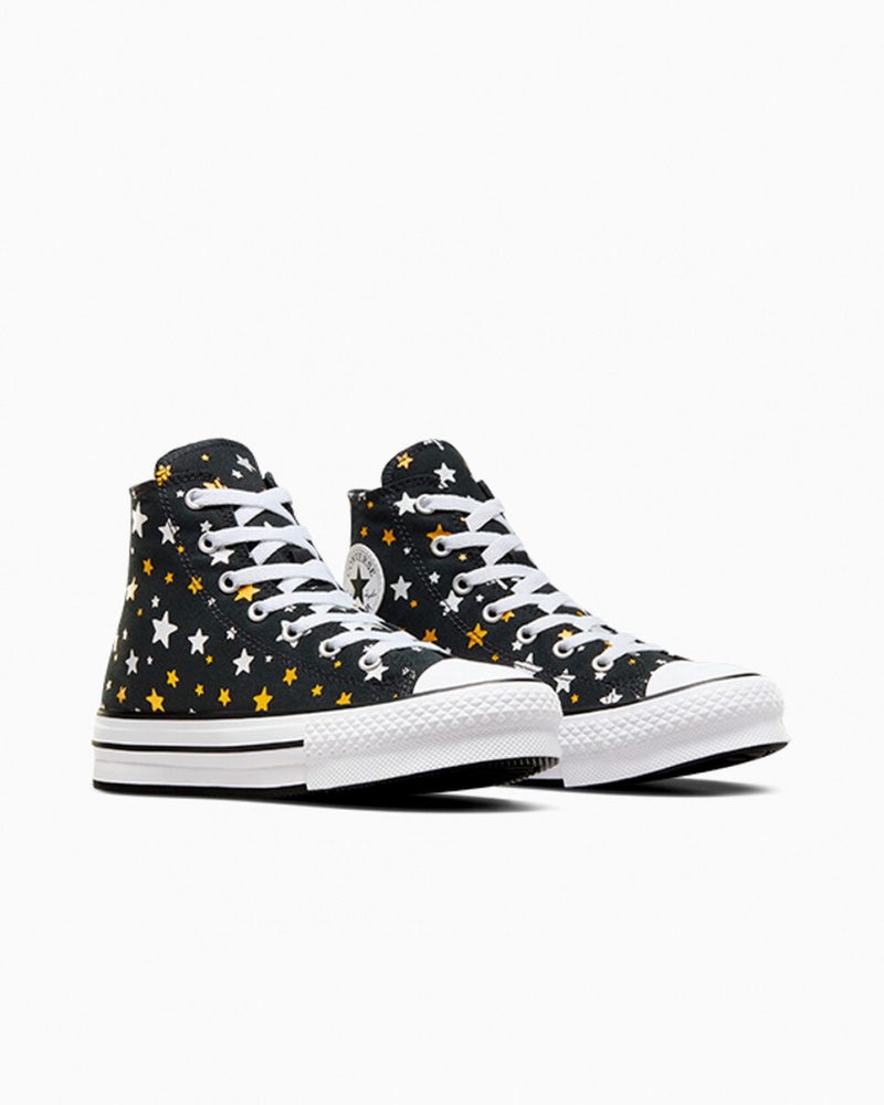 Converse Chuck Taylor All Star flatforms Lift Sparkle μαυρα ασημι χρυσο χρωμα | QICHJG-843