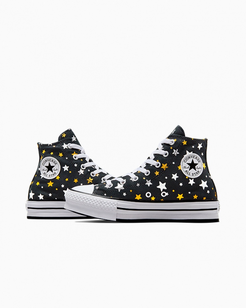 Converse Chuck Taylor All Star flatforms Lift Sparkle μαυρα ασημι χρυσο χρωμα | QICHJG-843