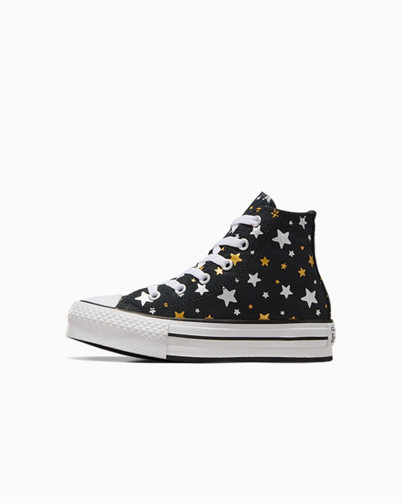 Converse Chuck Taylor All Star flatforms Lift Sparkle μαυρα ασημι χρυσο χρωμα | ZNJACS-621