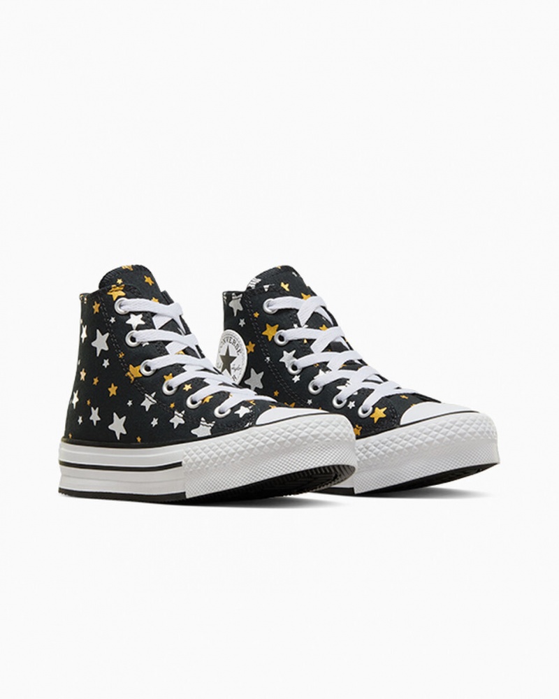 Converse Chuck Taylor All Star flatforms Lift Sparkle μαυρα ασημι χρυσο χρωμα | ZNJACS-621