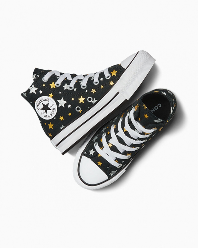 Converse Chuck Taylor All Star flatforms Lift Sparkle μαυρα ασημι χρυσο χρωμα | ZNJACS-621