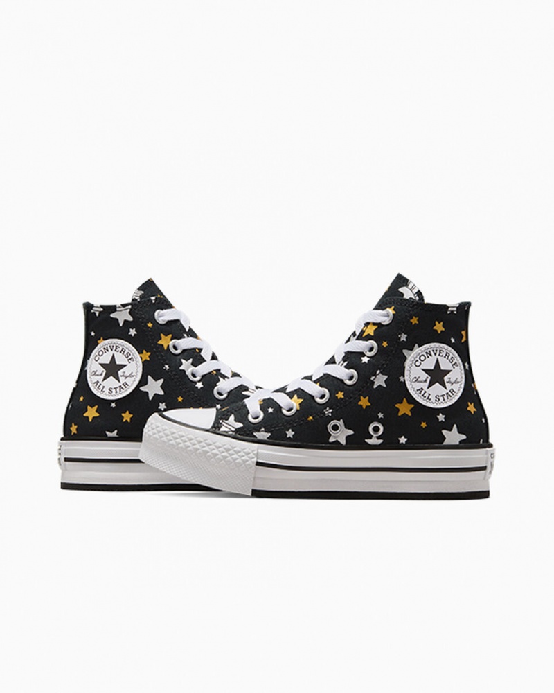 Converse Chuck Taylor All Star flatforms Lift Sparkle μαυρα ασημι χρυσο χρωμα | ZNJACS-621