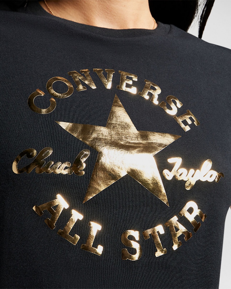 Converse Chuck Taylor Patch Cropped T-Shirt μαυρα | OHUJIZ-928