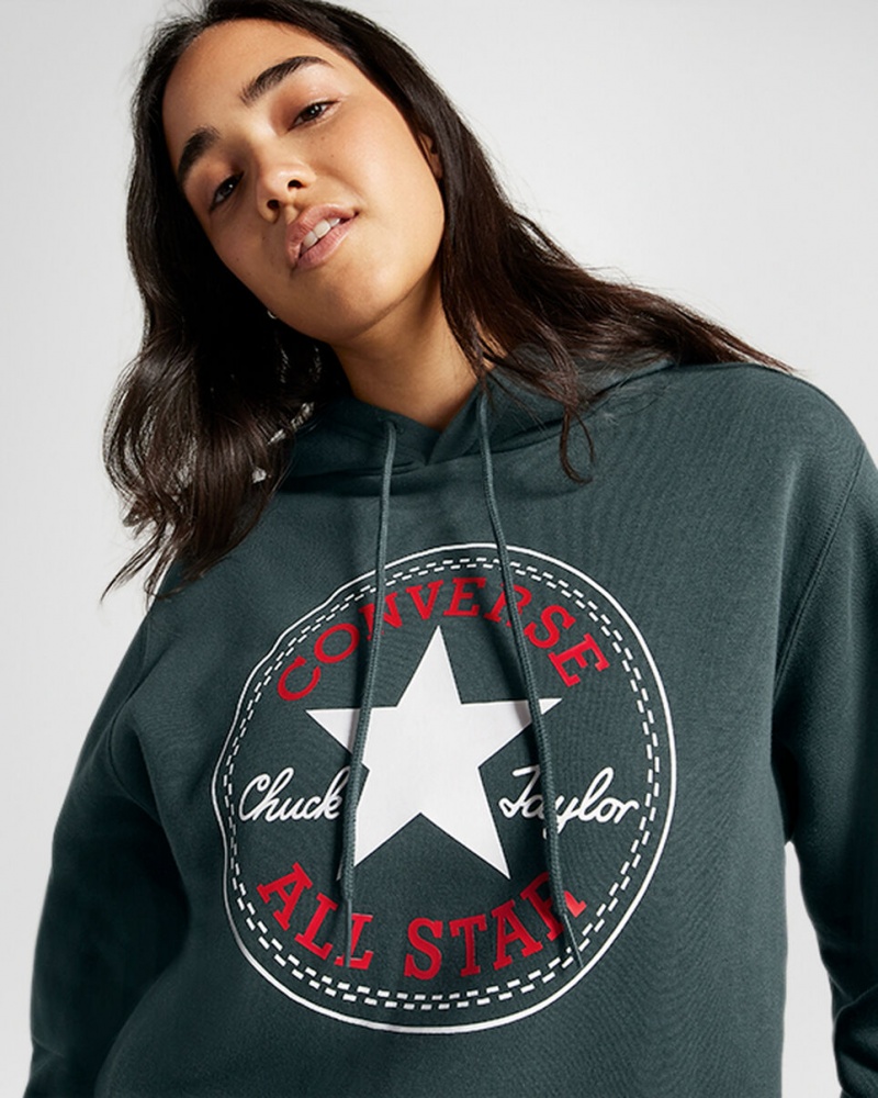 Converse Converse Go-To All Star Patch Standard-Fit Fleece Pullover Hoodie πρασινο | VPJNWS-618