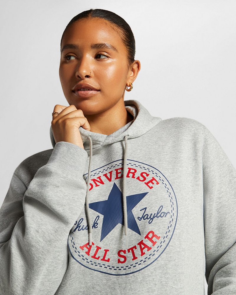 Converse Converse Go-To All Star Patch Standard-Fit Fleece Pullover Hoodie γκρι | IOLKJF-829